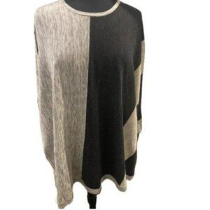 Cullen Color Block Black, Grey and Beige Asymmetrical Cut Short Sleeve Poncho